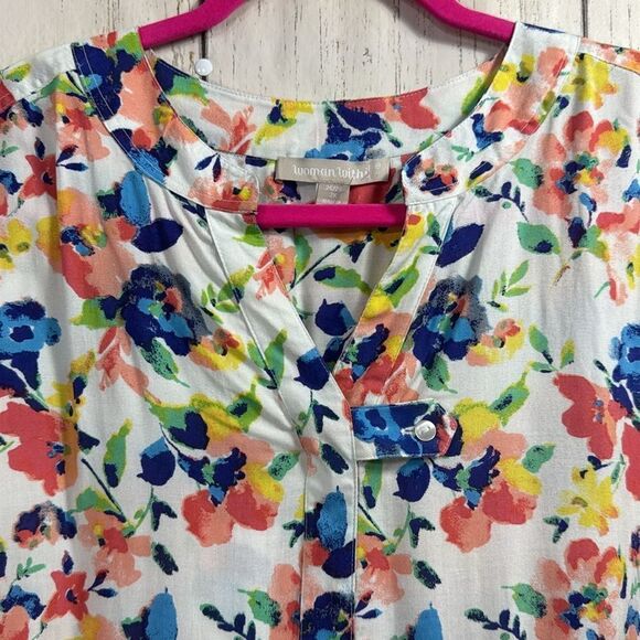 Woman Within Womens Plus Quarter Sleeve Tab Front Floral Flowy Tunic Blouse - Picture 10 of 16